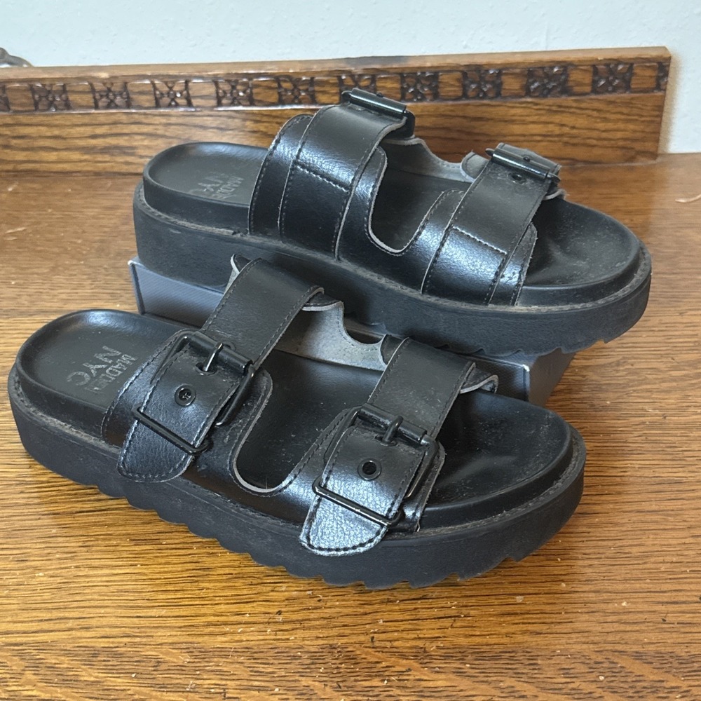 Madden NYC Women's Black Double Buckle Platform Sandals Size 8